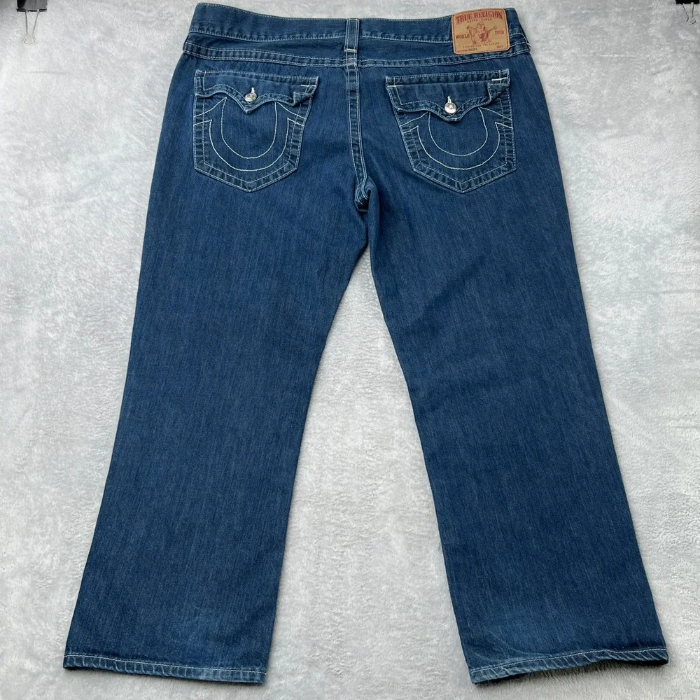 True Religion Ricky Big T Jeans 42 Straight Blue‎ Mens Y2K Contrast Stitch USA